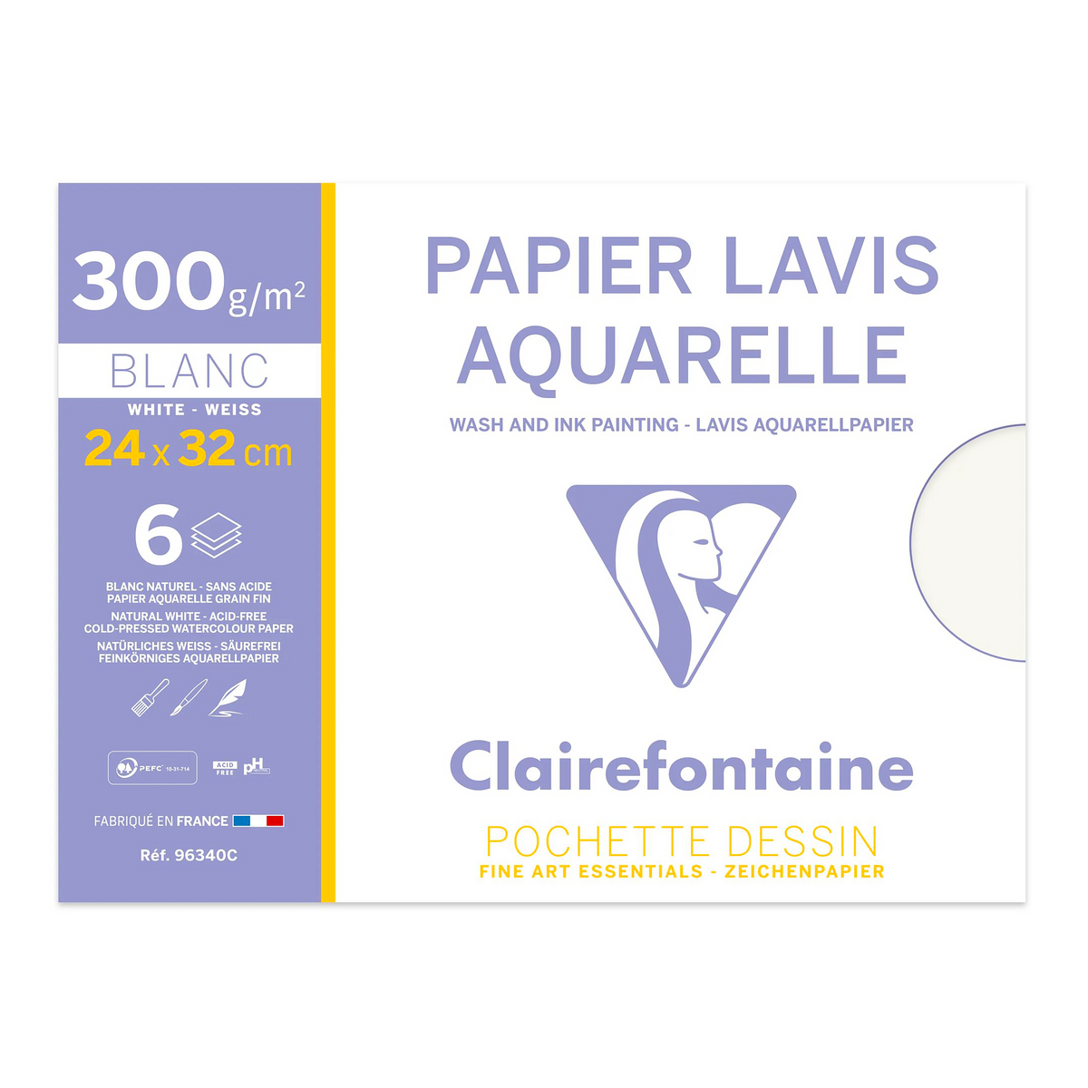 Pochette Lavis Aquarelle 300G 6 feuilles (24 x 32 cm) - CLAIREFONTAINE