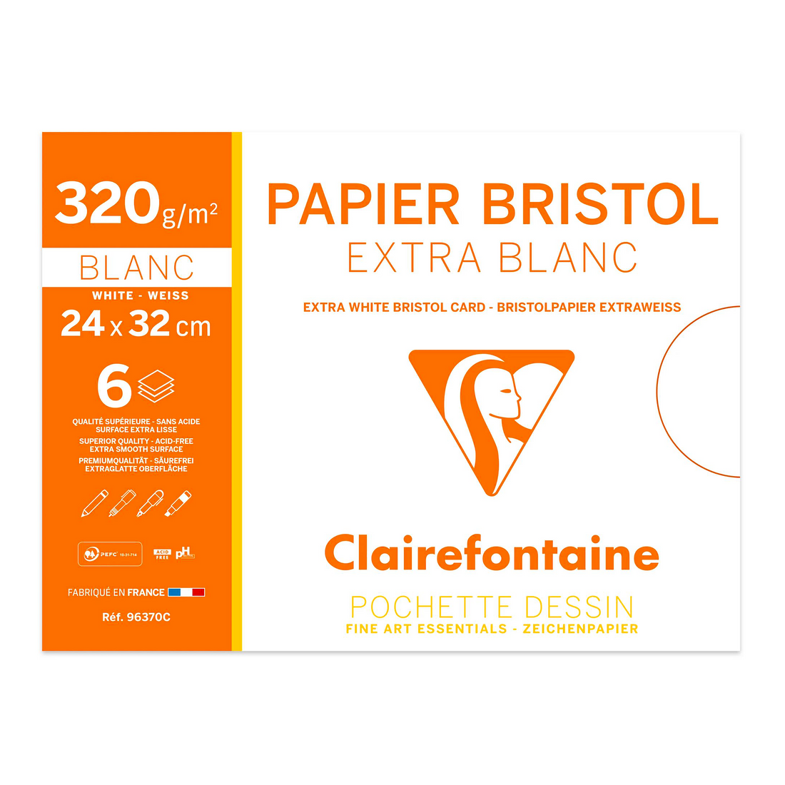 Pochette Bristol 320G 6 feuilles (24 x 32 cm) - CLAIREFONTAINE