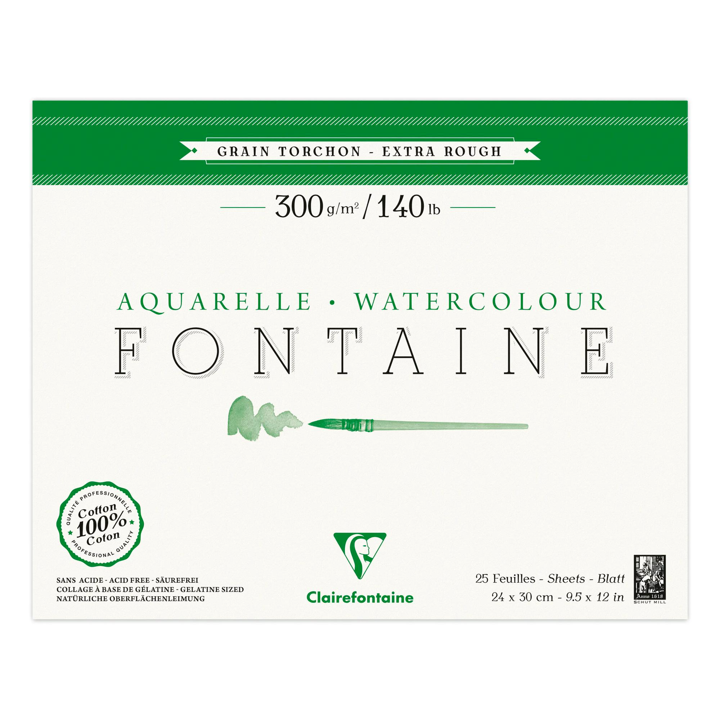 Bloc collé 4 côtés Fontaine grain torchon 300G 25 feuilles (24 x 30 cm) - CLAIREFONTAINE