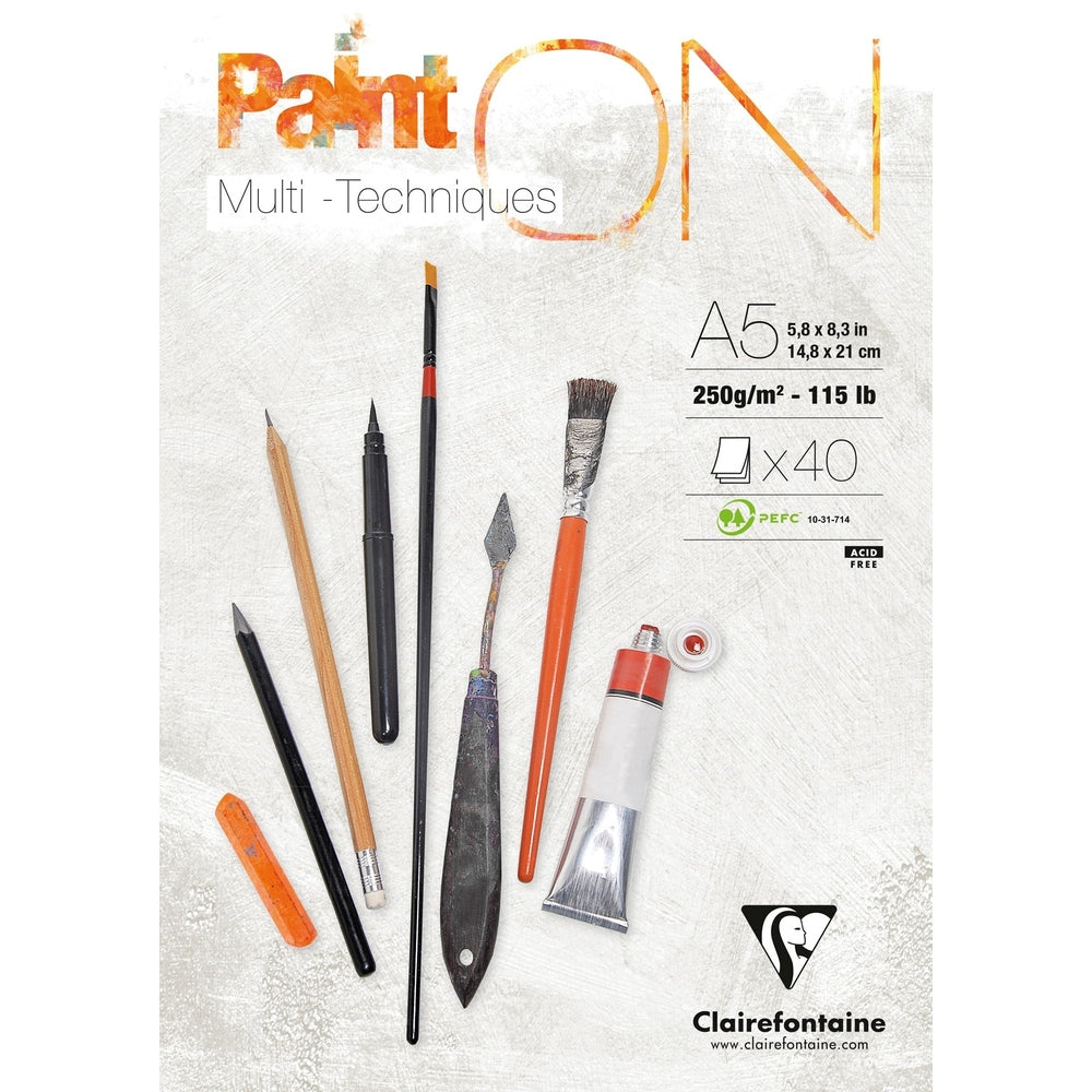 Paint'on - Peinture sur Multi Technic A5 250g  40S  14.8x21cm CLAIREFONTAINE
