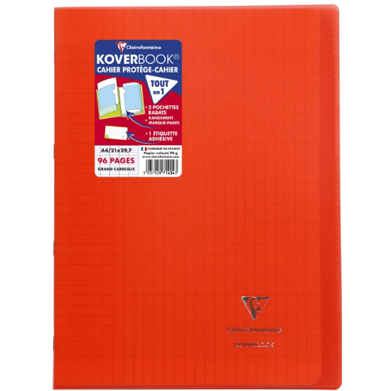 Koverbook Eco cahier polypro agrafé seyès -rouge- A4. 96 pages (21x29.7cm) CLAIREFONTAINE