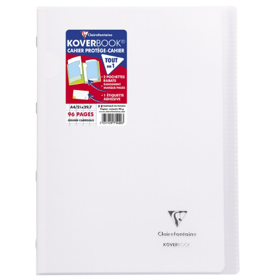 Koverbook cahier polypro agrafé seyès -incolore- A4. 96 pages (21x29.7cm) CLAIREFONTAINE