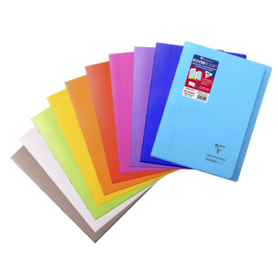 Koverbook cahier polypro agrafé ligné+M -assortis- A4. 96 pages (21x29.7cm) CLAIREFONTAINE