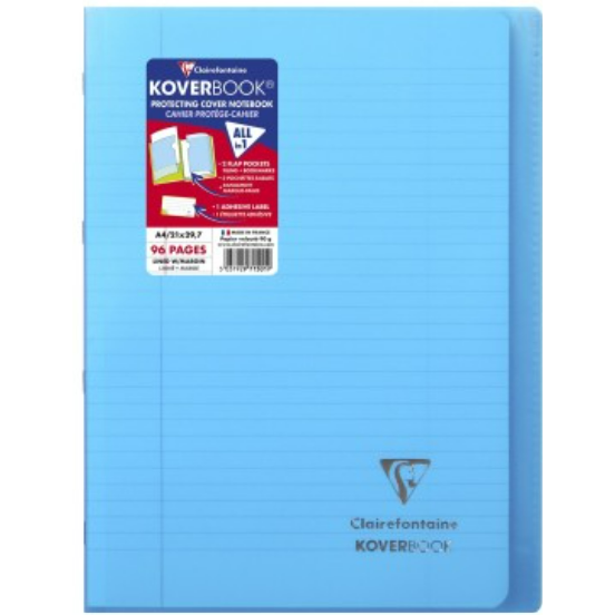 Koverbook cahier polypro agrafé ligné+M -assortis- A4. 96 pages (21x29.7cm) CLAIREFONTAINE