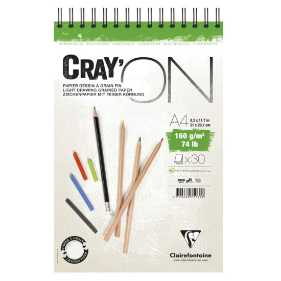 Bloc à dessin CrayOn à reliure spirale 74Lbs 30F 8¼X11 ¾ CLAIREFONTAINE