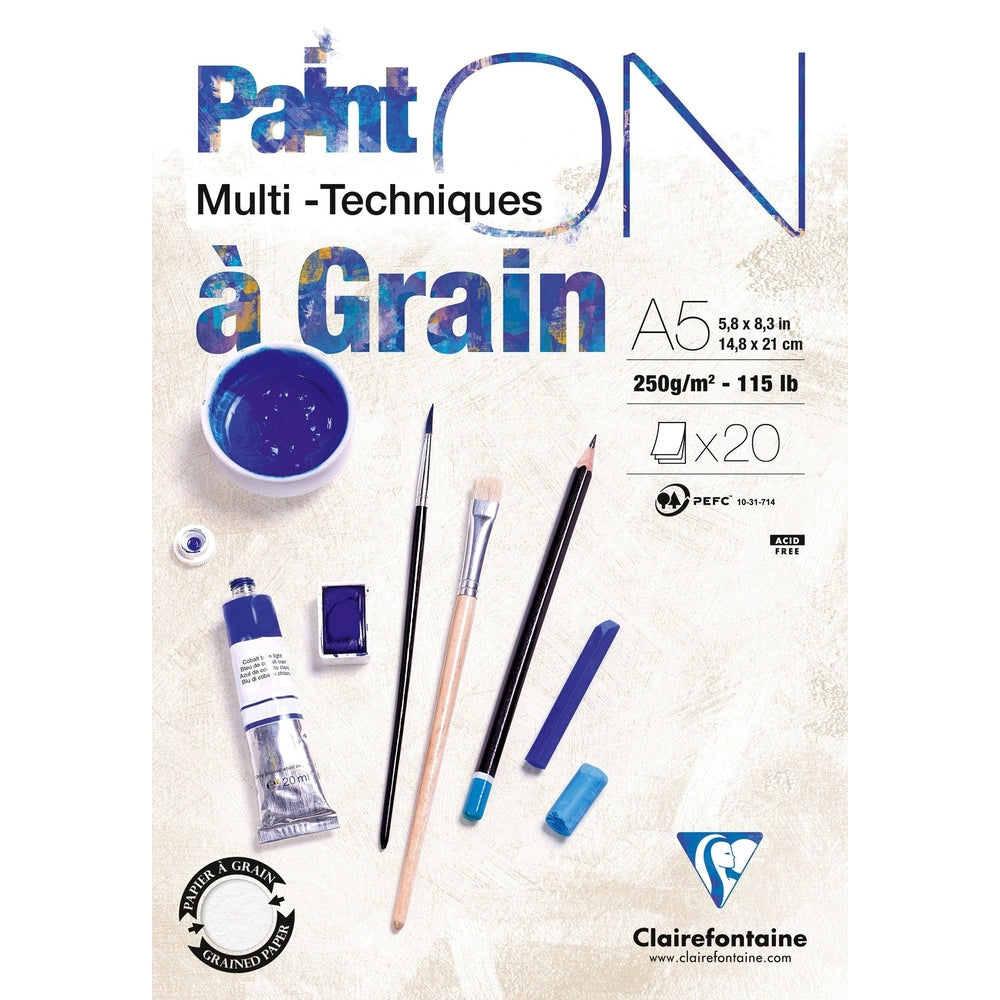 Paint'On Bloc à Grain  A5 250g 20F - 14.8x21cm CLAIREFONTAINE