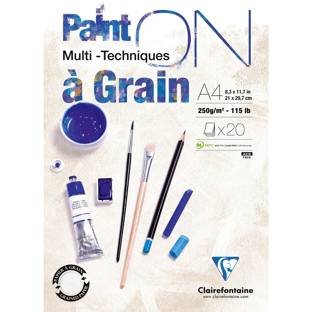 Paint'On Bloc à Grain  A4 250g 20F - 21x29.7cm CLAIREFONTAINE