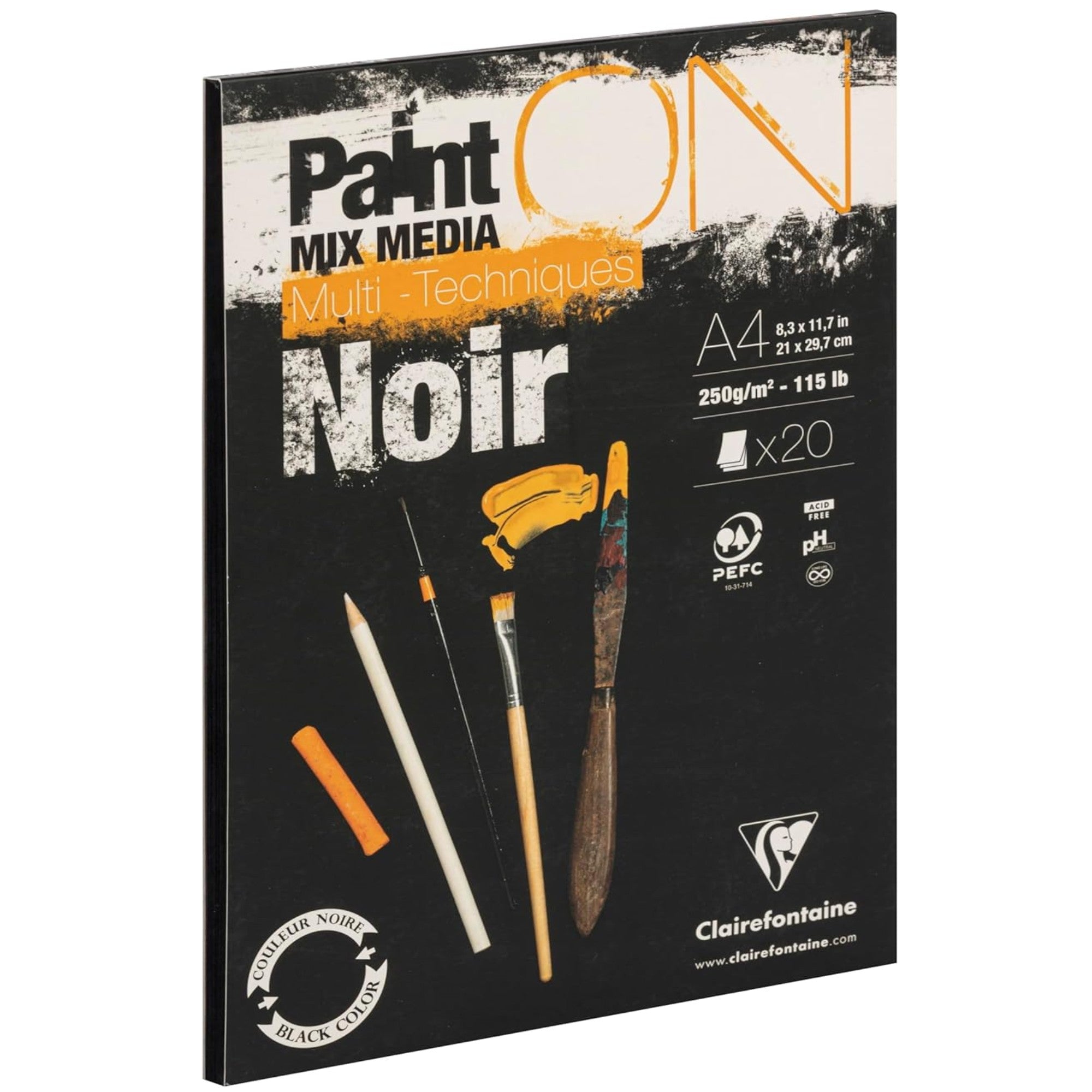 Paint'on - Peinture Sur Multi Technic Noir A4 250g  20S 21x29.7cm