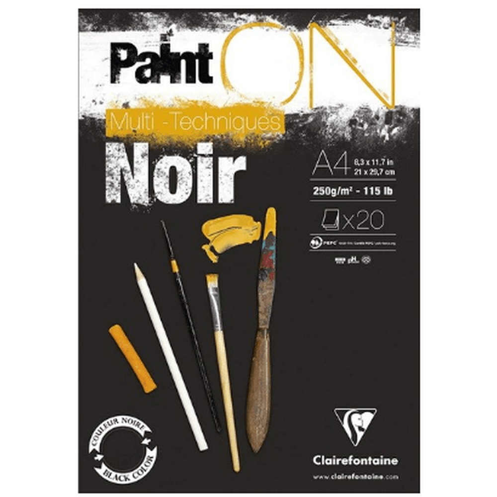 Paint'on - Peinture Sur Multi Technic Noir A4 250g  20S 21x29.7cm CLAIREFONTAINE