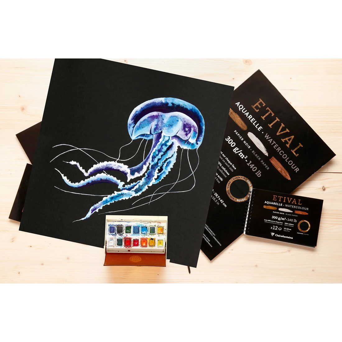 ETIVAL BLACK WATERCOLOUR PAD DOUBLE GRAIN 140lb  A4/5.