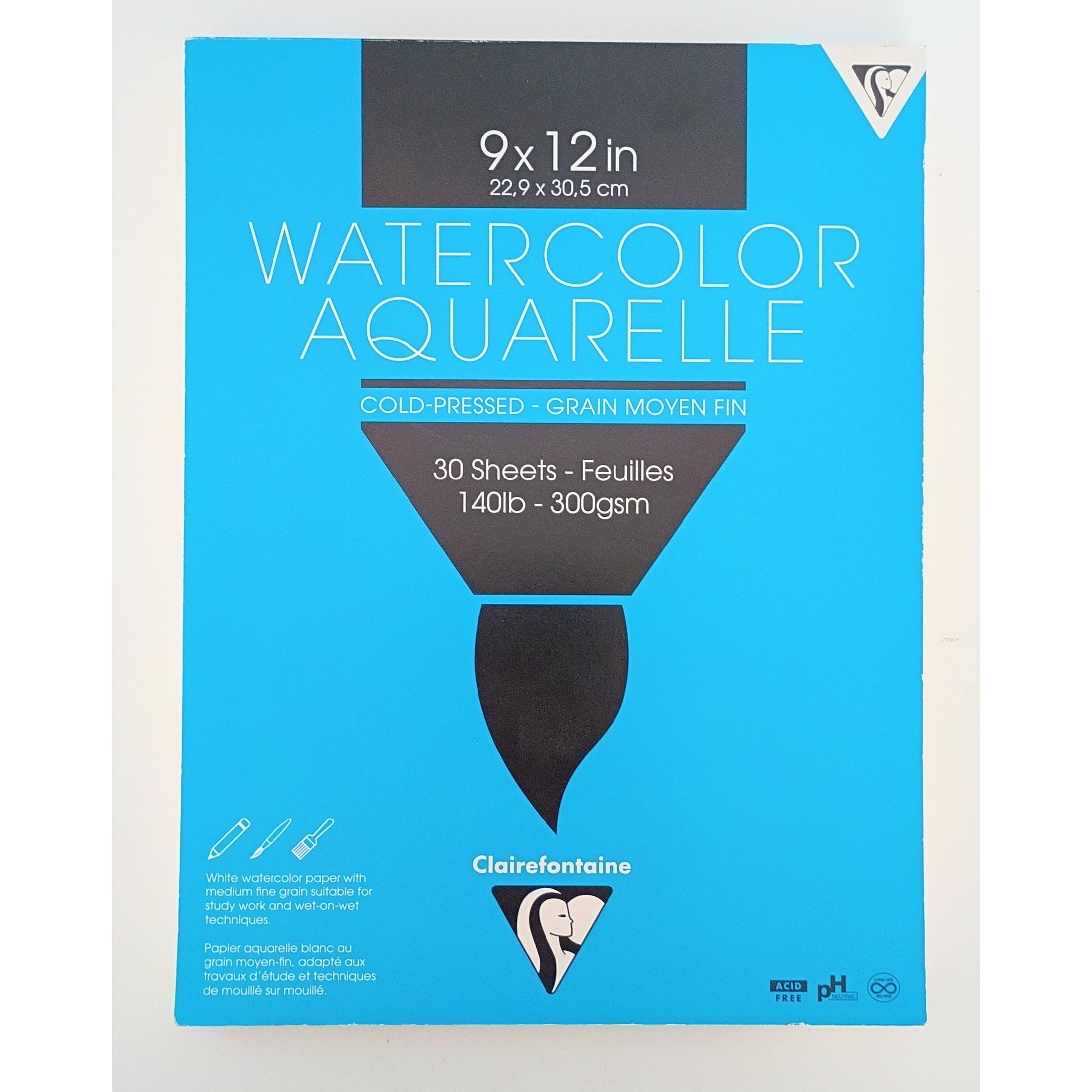 Aquarelle Bloc à dessin Collé  22,9X30,5 30 feuilles 300G CLAIREFONTAINE