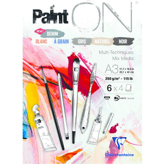 Paint'On 115Lb N°6 Bloc Assorti 24F A3 CLAIREFONTAINE