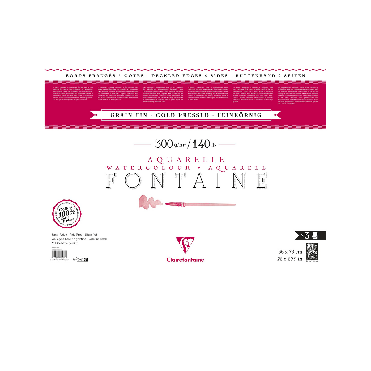 Manipack 3 feuilles Fontaine 56x76 G Fin Frangé 4 Côtés 3 - CLAIREFONTAINE
