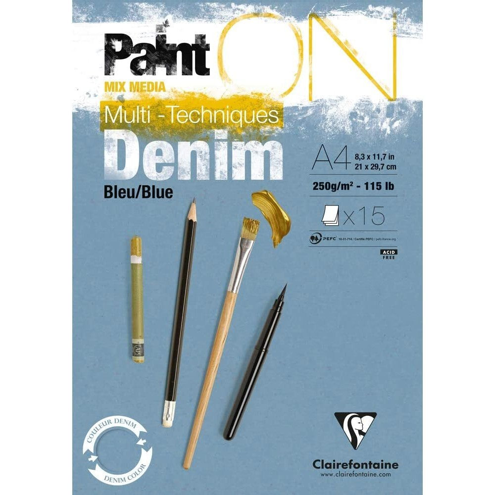 Paint'On Bloc à dessin Bleu Jean A4 15F 250g CLAIREFONTAINE