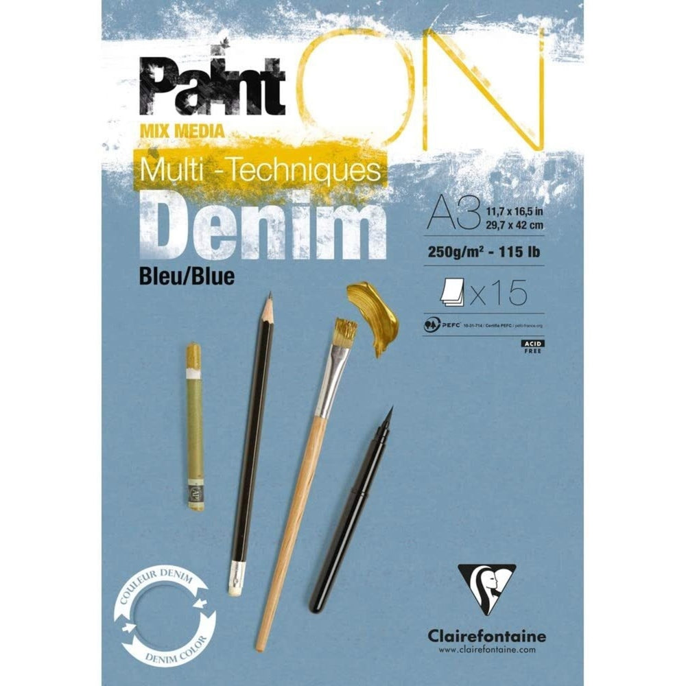 Paint'On Bloc à dessin Bleu Jean A3 15F 250g CLAIREFONTAINE
