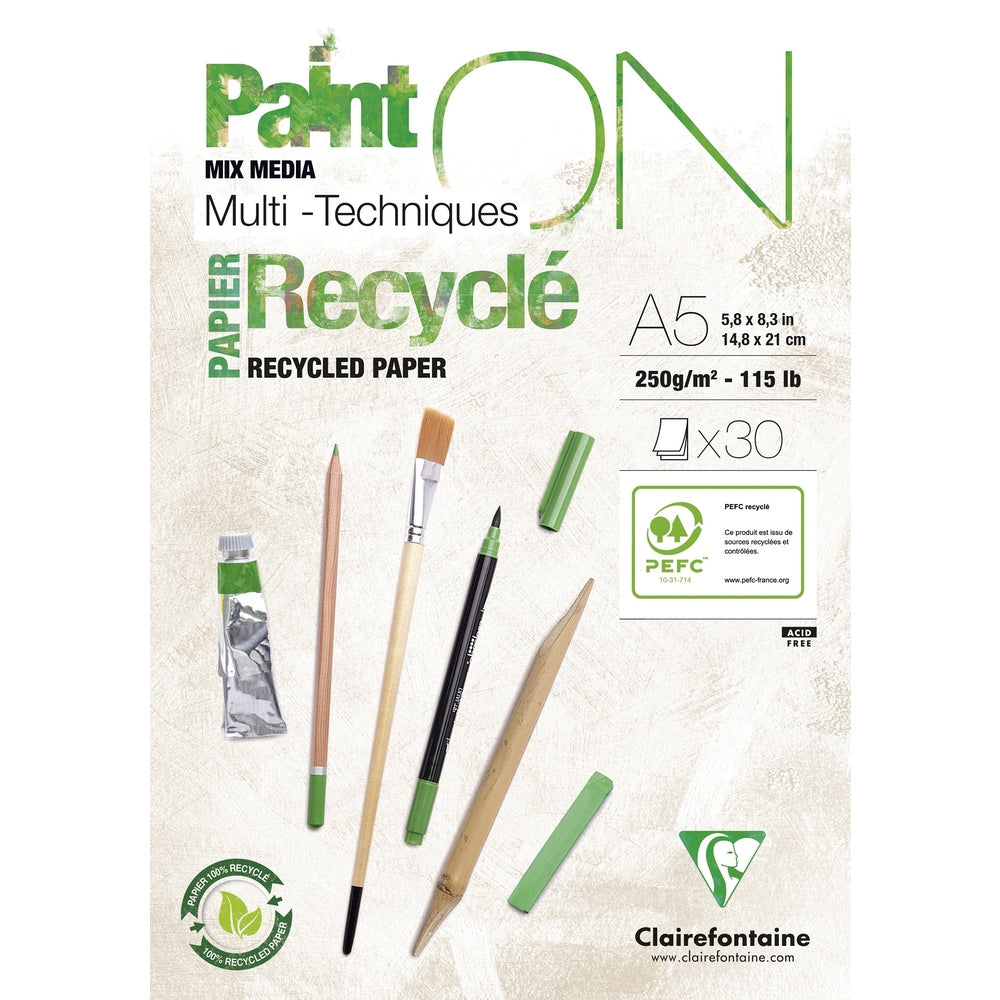 Paint'On Bloc de papier recyclé  A5 30F blanc 250g CLAIREFONTAINE