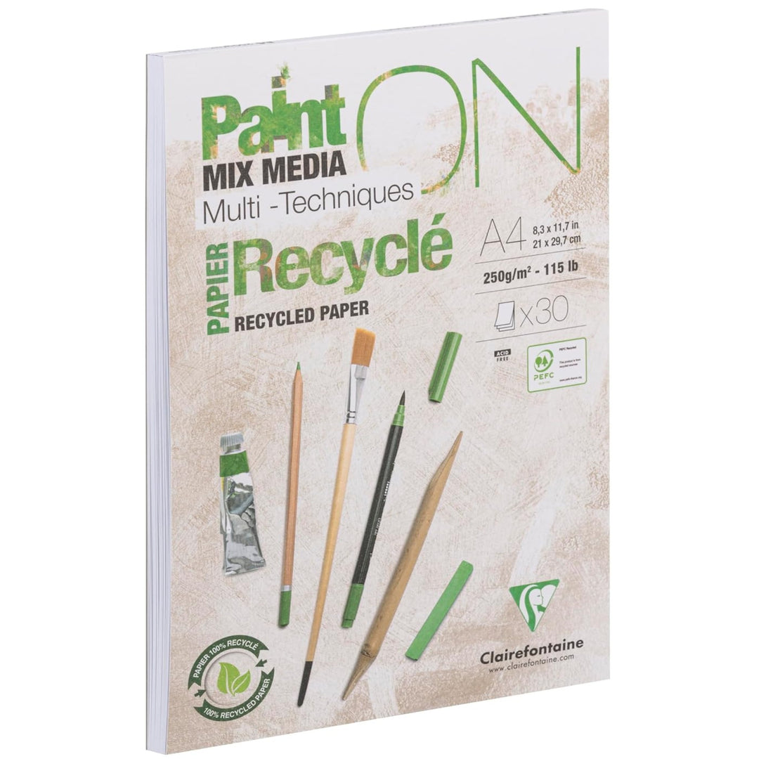 Paint'On Recycled paper pad A4 30F white 250g