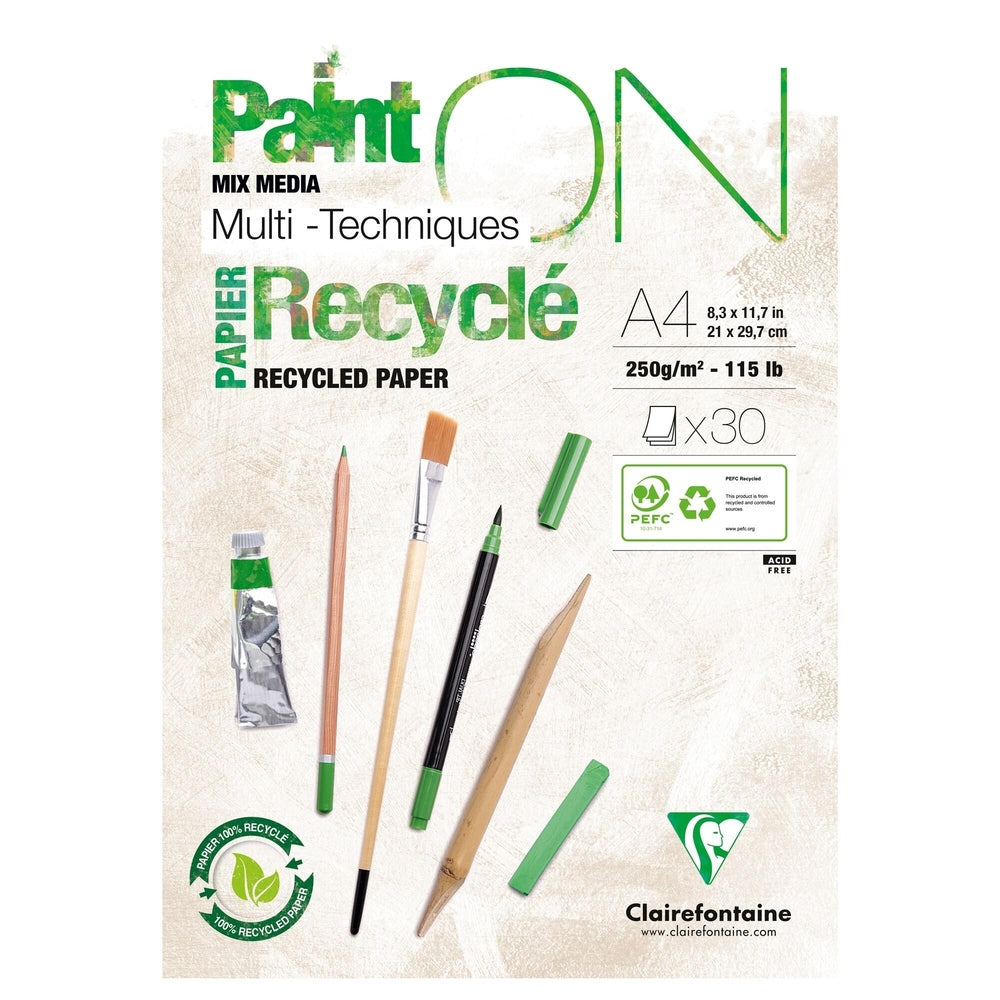 Paint'On Bloc de papier recyclé  A4 30F blanc 250g CLAIREFONTAINE