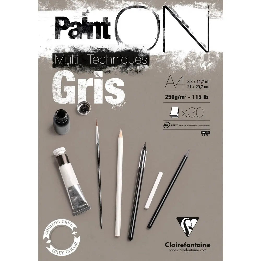 Paint'on - Peinture sur Gris A5 250g  30S 14.8x21cm CLAIREFONTAINE