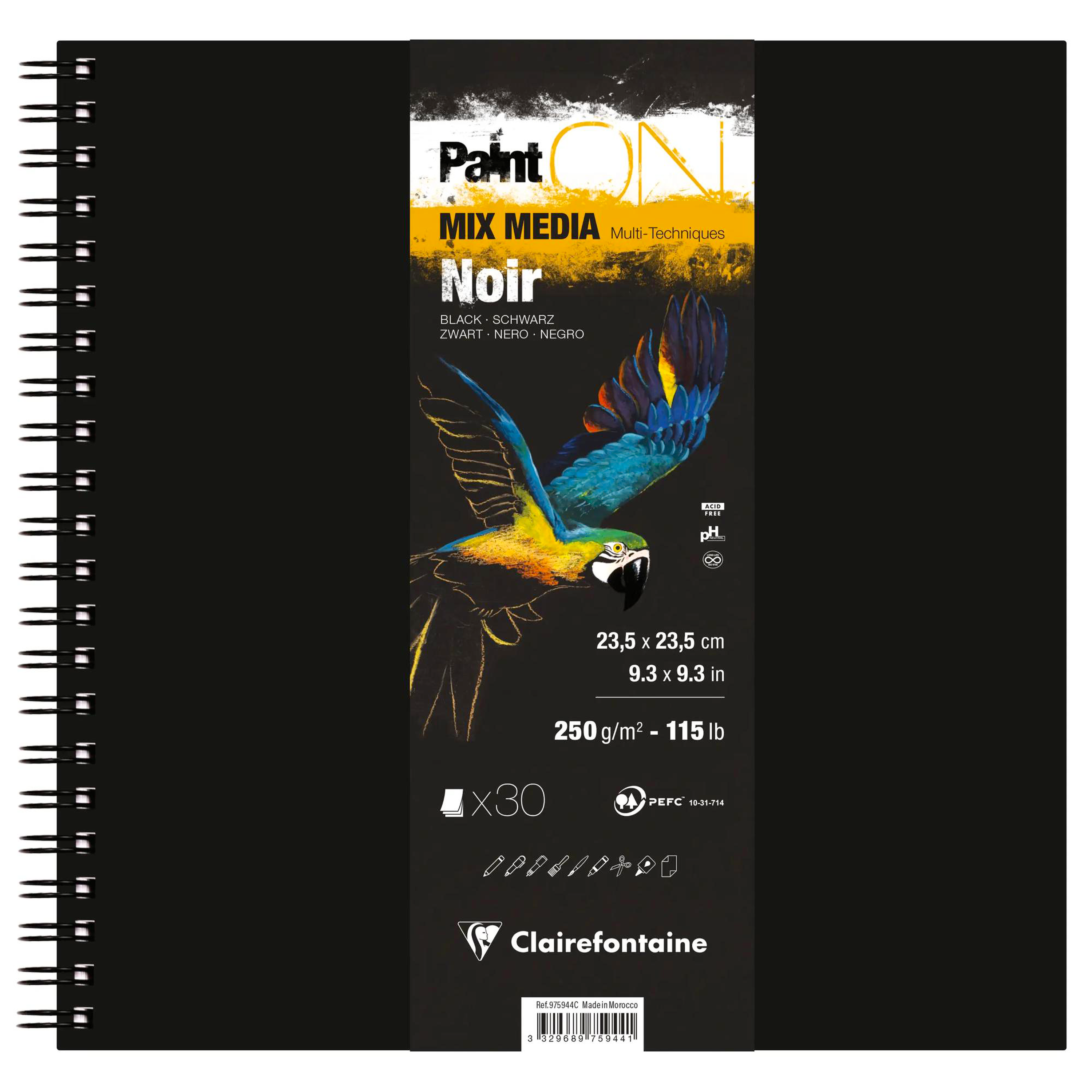 Sketchbook sewn Paint'ON Black 30p 250gr 9,25 x 9,25 in