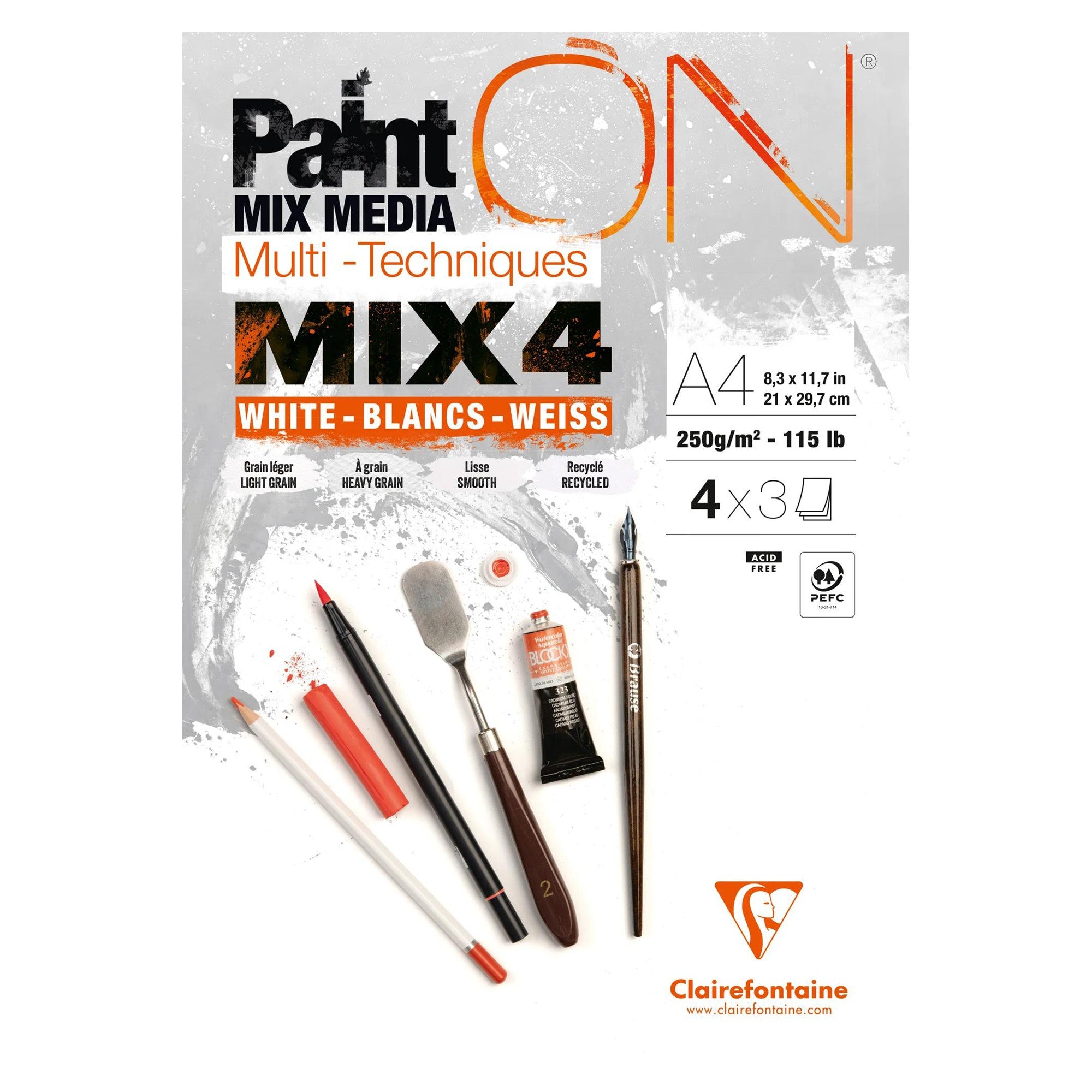 Bloc PaintON 12F Mix 4Blancs x3F A4 250g