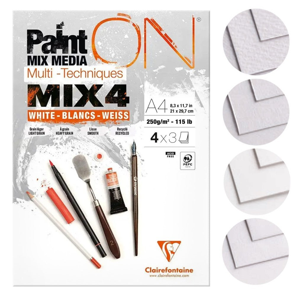 Bloc PaintON 12F Mix 4Blancs x3F A4 250g