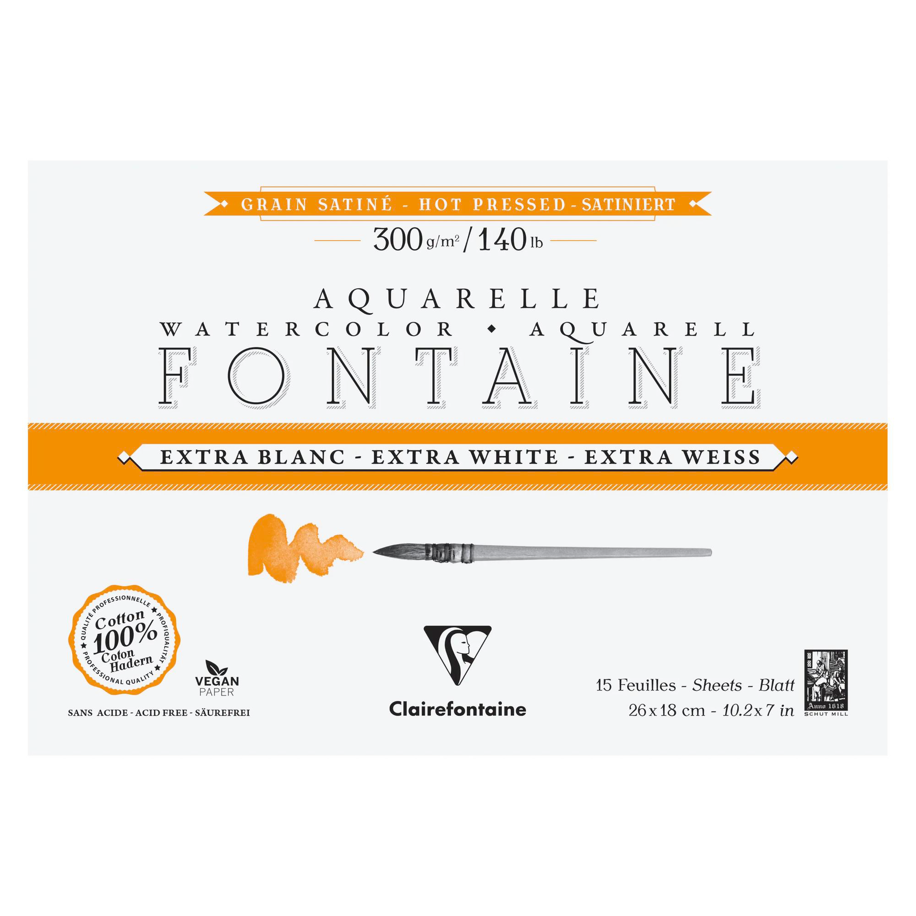 Watercolour Glued Pad 4 sides Fontaine Extra White Fine Grain15p 300gr 10,2 x 7 in