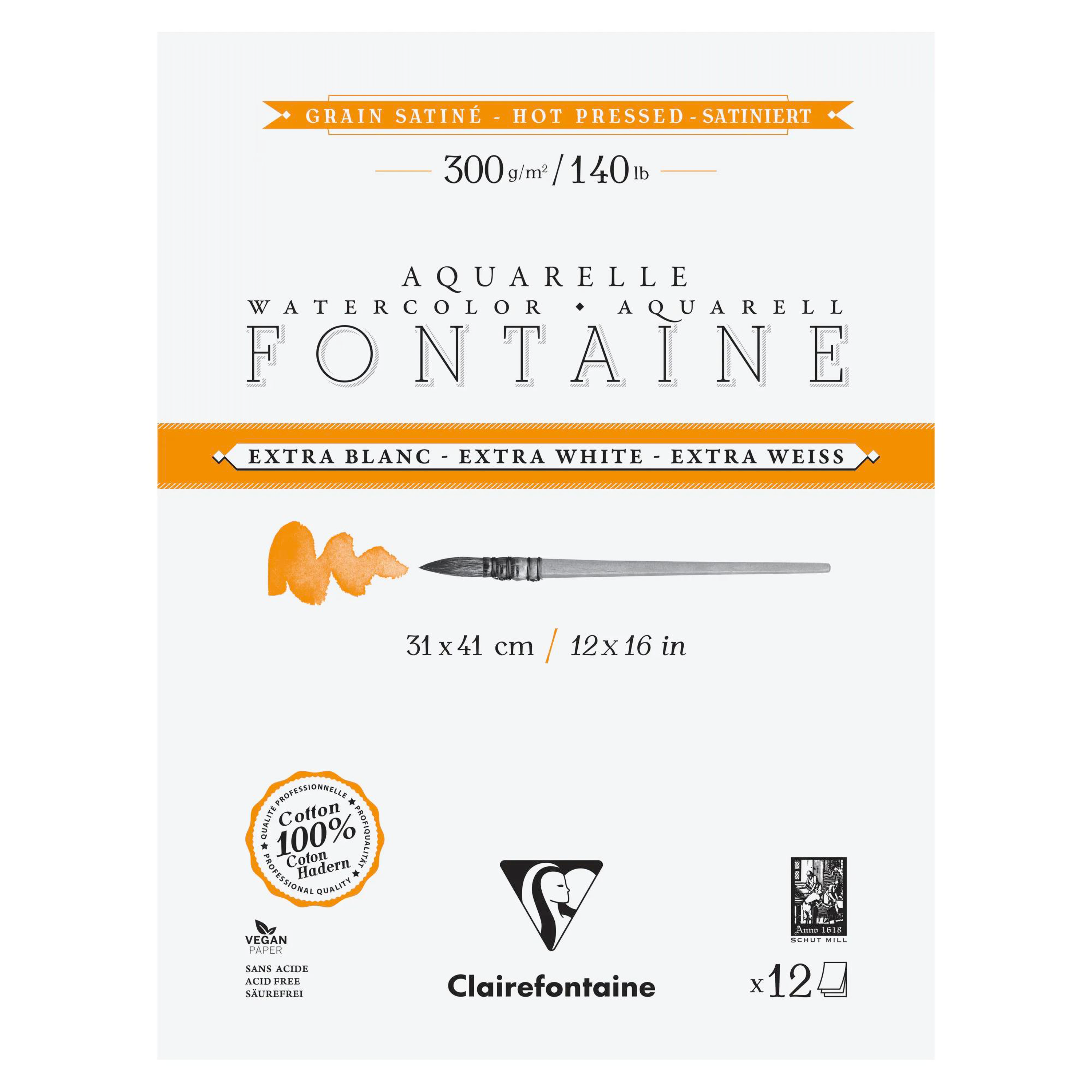 Watercolour Glued Pad 4 sides Fontaine Extra White Satin15p 300gr 9 x 12,2 in