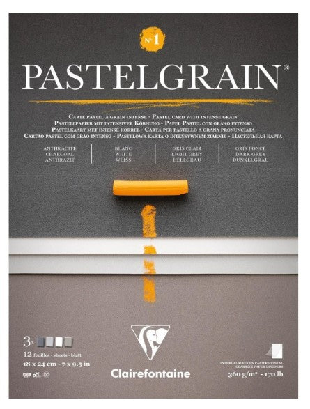 Bloc collé PastelGrain n°1 18x24cm 12F 360g assorti teintes grises CLAIREFONTAINE
