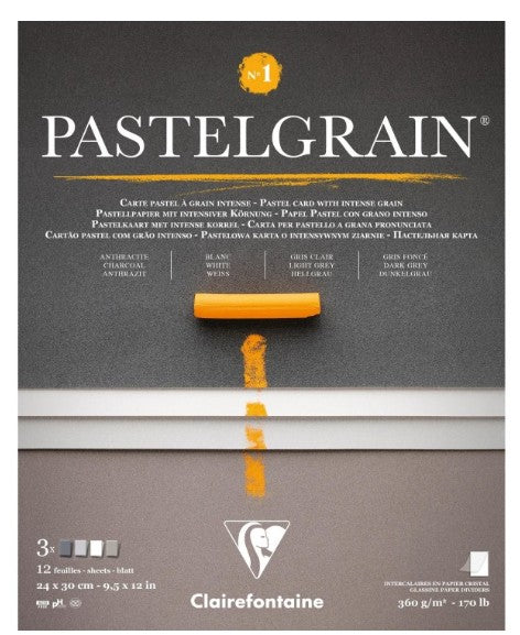 Bloc collé PastelGrain n°1 24x30cm 12F 360g assorti teintes grises CLAIREFONTAINE