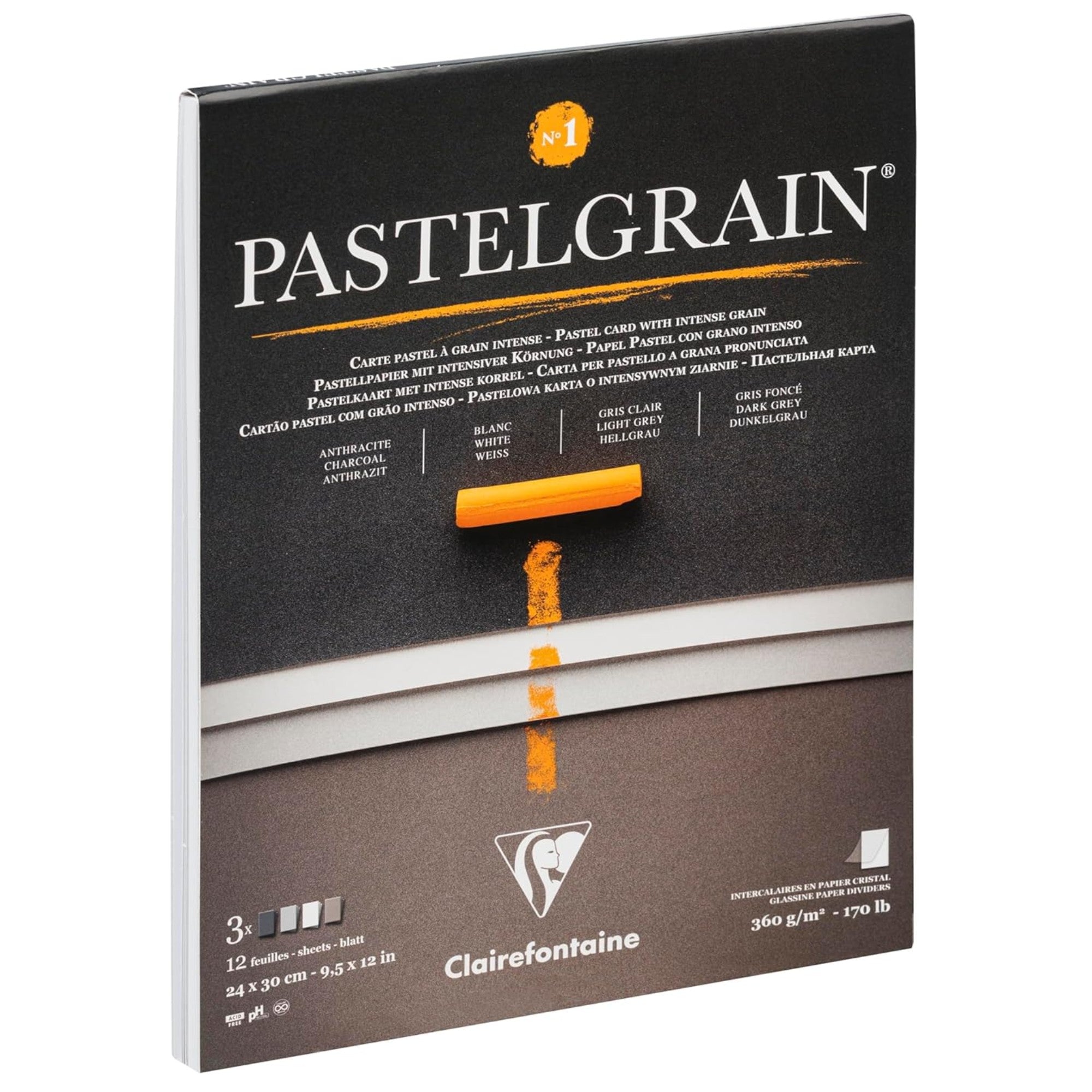PastelGrain glued pad n°1 24x30cm 12sh 360g grey shades assorted