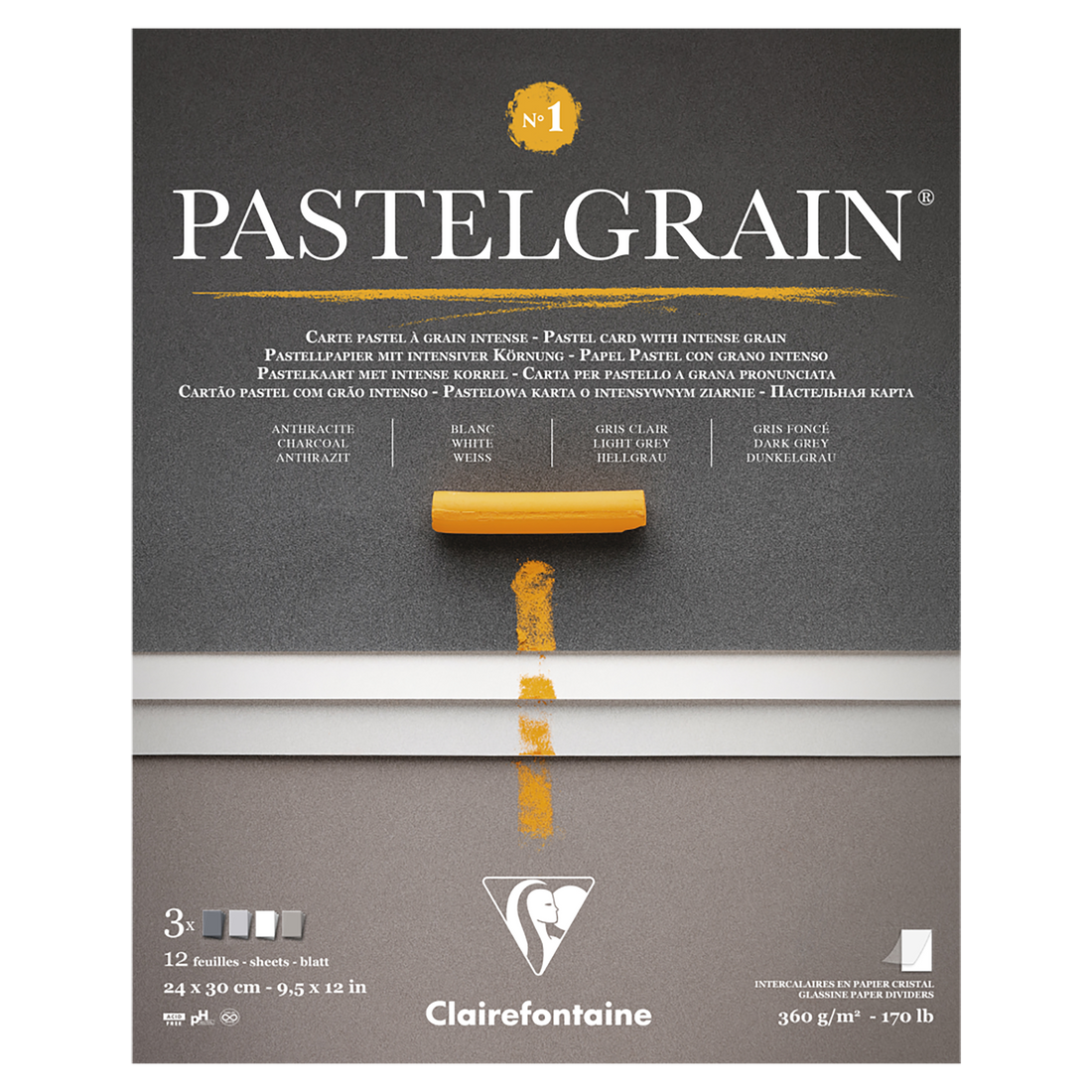Bloc collé PastelGrain n°1 24x30cm 12F 360g assorti teintes grises CLAIREFONTAINE