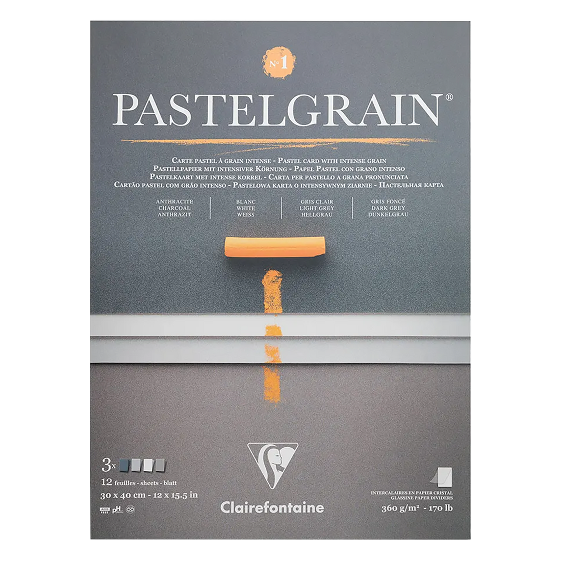 Bloc collé PastelGrain n°1 30x40cm 12F 360g assorti teintes grises CLAIREFONTAINE