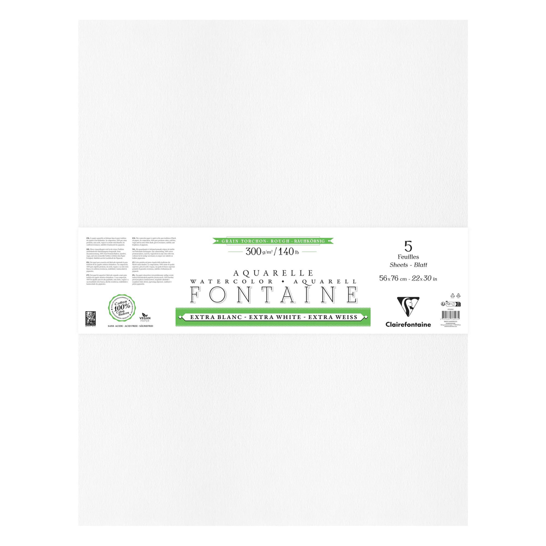 Watercolour Pad Pack of 4 Deckle-edge Sheets Fontaine Extra White Rough Texture 5p 300gr 22 x 30 in