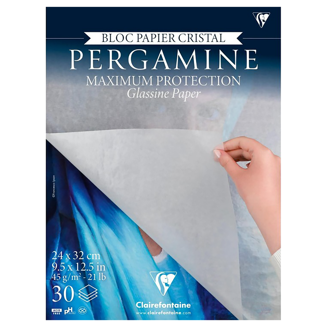 Pergamine Papier Cristal bloc collé 24x32cm 30F 45g CLAIREFONTAINE