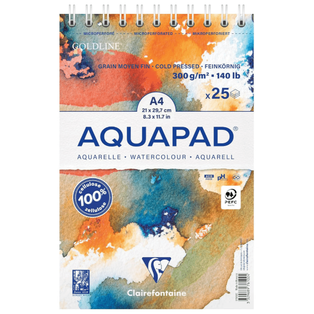 Bloc à dessin à reliure spirale AquaBloc A4+ 25F 300G CLAIREFONTAINE