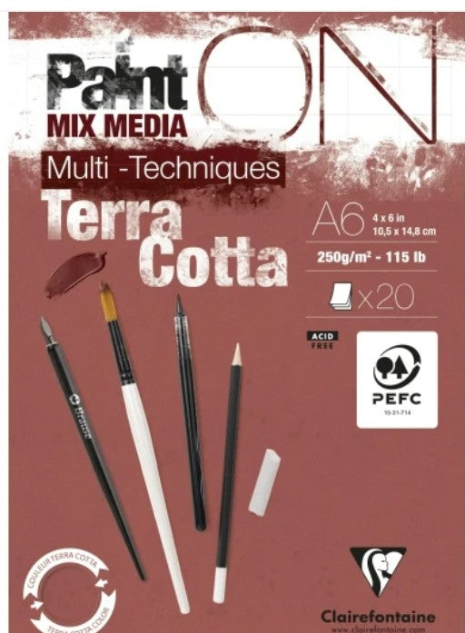 Bloc Paint'ON collé Terracotta A6 20 feuilles 250g CLAIREFONTAINE