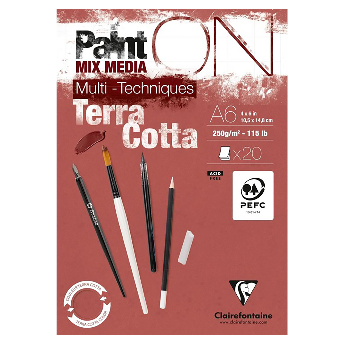 Bloc Paint'ON collé Terracotta A6 20 feuilles 250g CLAIREFONTAINE