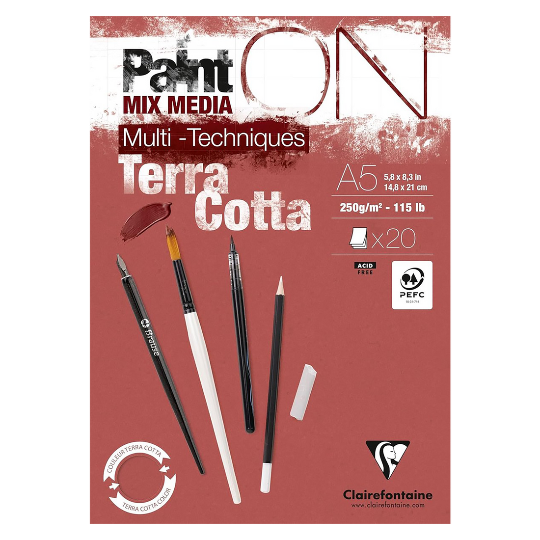 Bloc Paint'ON Terracotta collé 20 feuilles A5 250g CLAIREFONTAINE