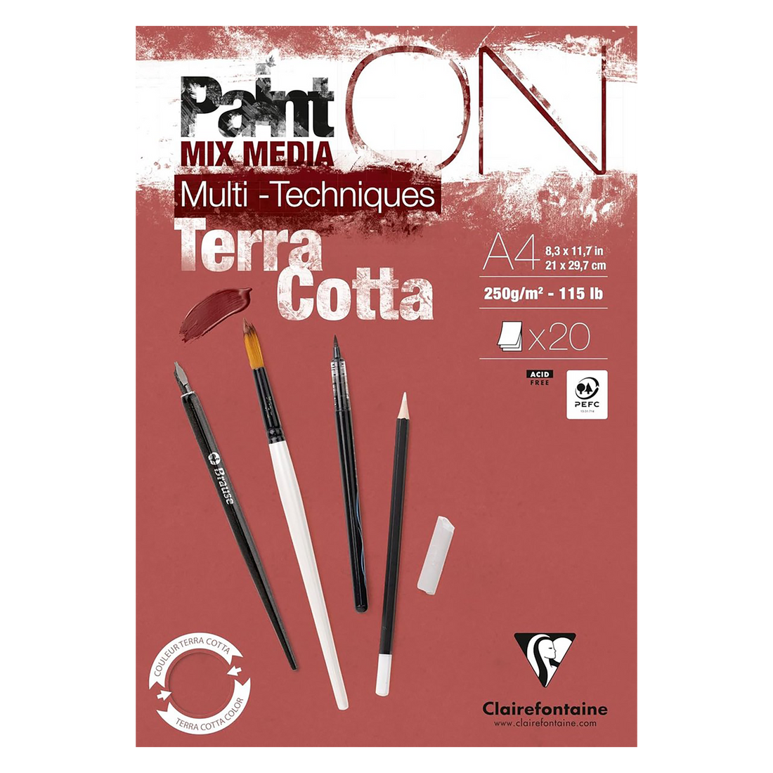 Bloc Paint'ON Terracotta collé 20 feuilles A4 250g CLAIREFONTAINE