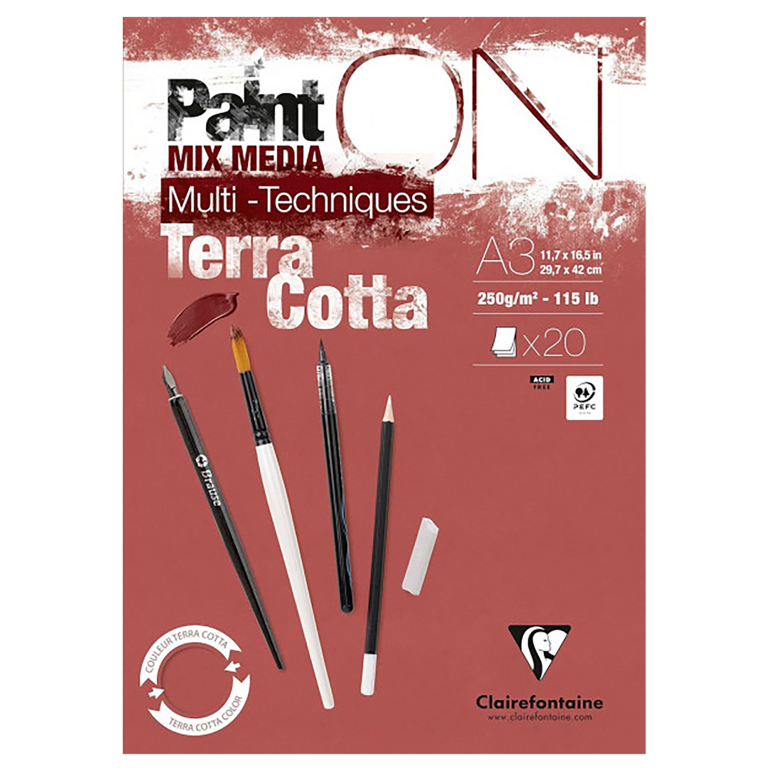 Bloc Paint'ON Terracotta collé 20 feuilles A3 250g CLAIREFONTAINE