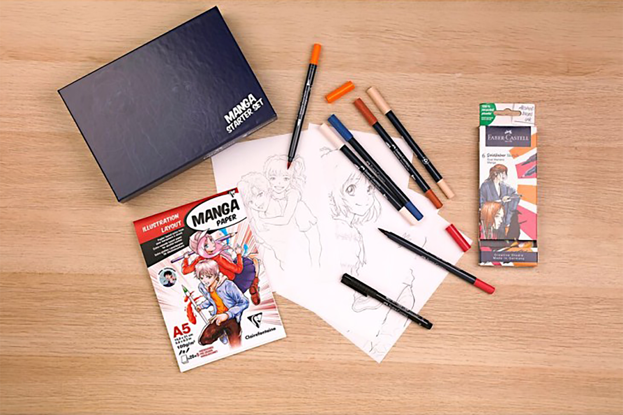 Coffret Starter Set Manga Bloc Manga Clairefontaine A5 et Feutres CLAIREFONTAINE