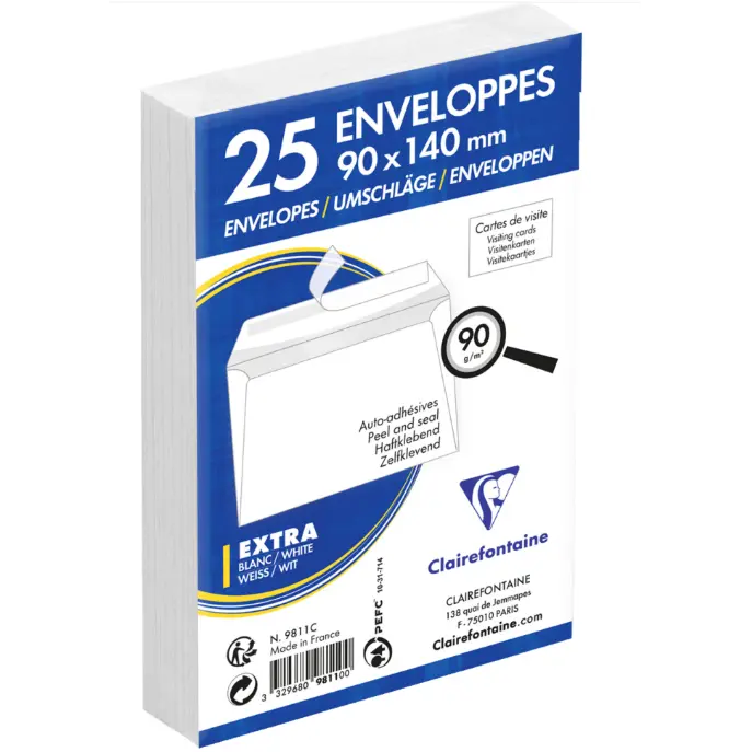 Enveloppes Peler et sceller pqt: 25.   Blanc 3½X5½ CLAIREFONTAINE