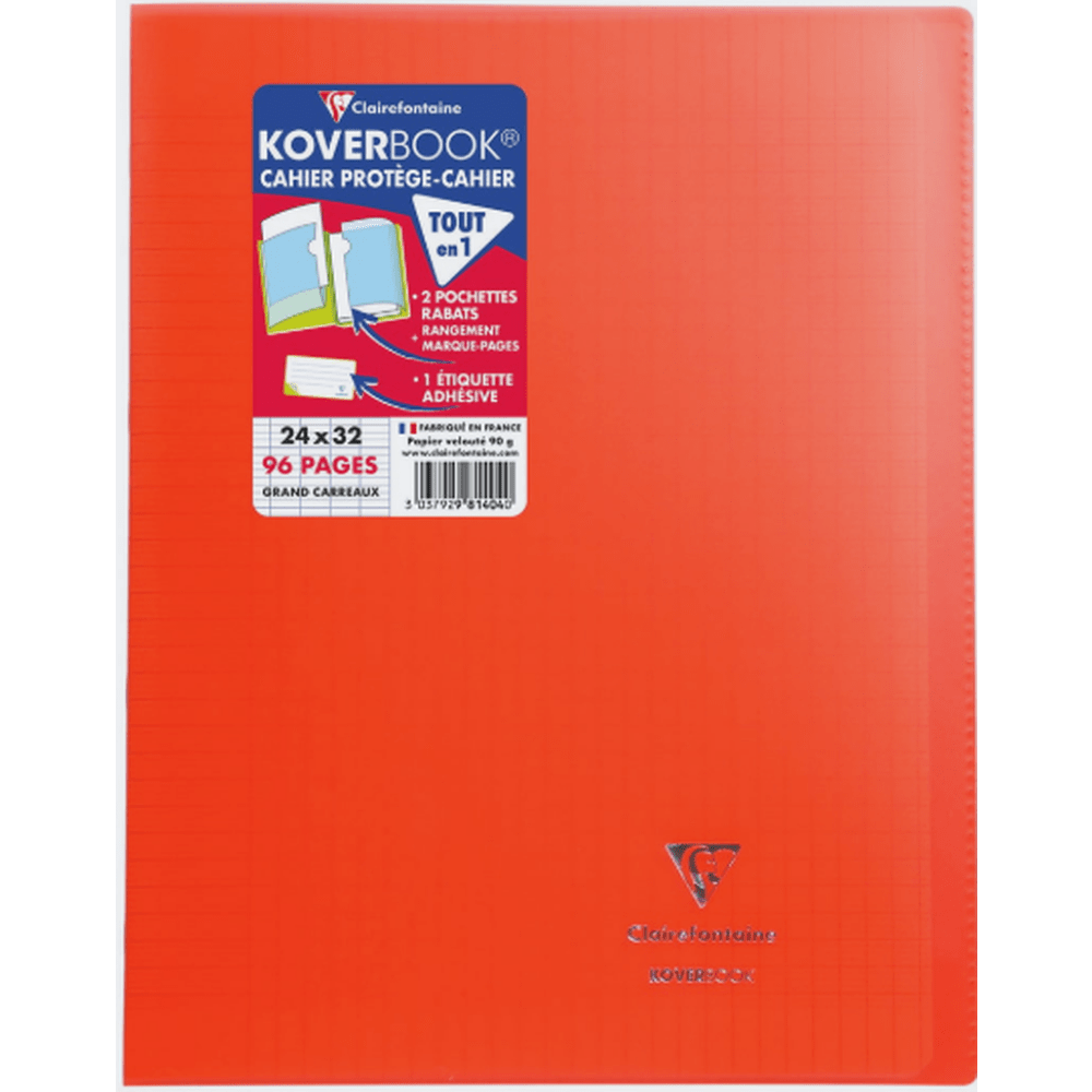 Livre Kover  Agrafé Transparent Polypro Rouge 24X32Cm 96Ph CLAIREFONTAINE