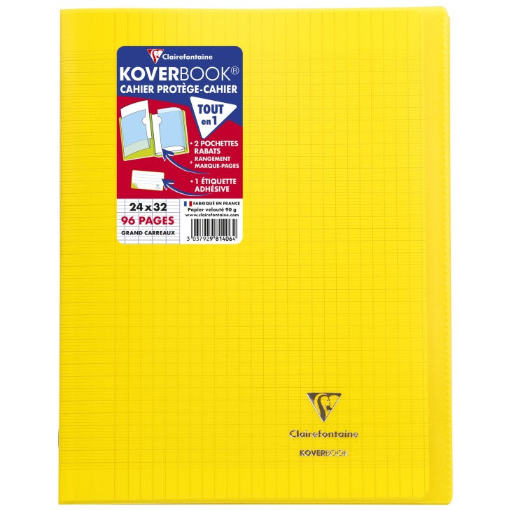 Koverbook cahier polypro seyès -jaune- 96 pages (24x32cm) CLAIREFONTAINE