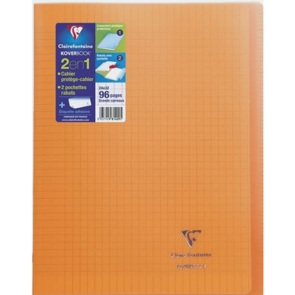 Livre Kover  Agrafé Transparent Polypro Orange 24X32Cm 96Ph CLAIREFONTAINE