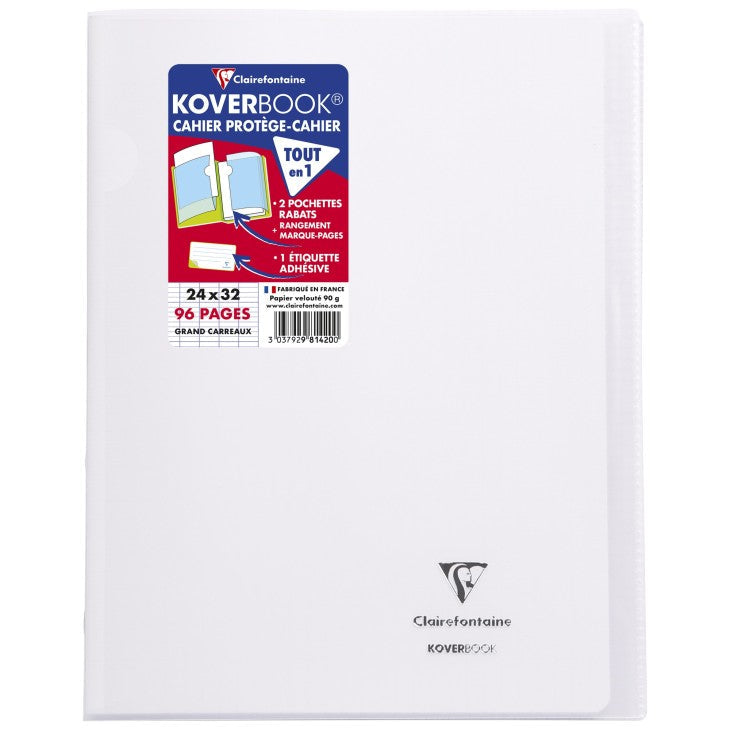 Koverbook cahier polypro agrafé seyès -incolore- 96 pages (24x32cm) CLAIREFONTAINE