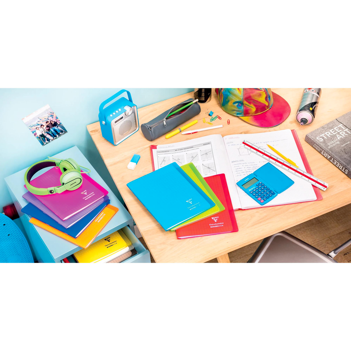 Cahier Koverbook quadrillé marge + polypro transparent vert agrafé 96 pages (24 x 32 cm) - CLAIREFONTAINE