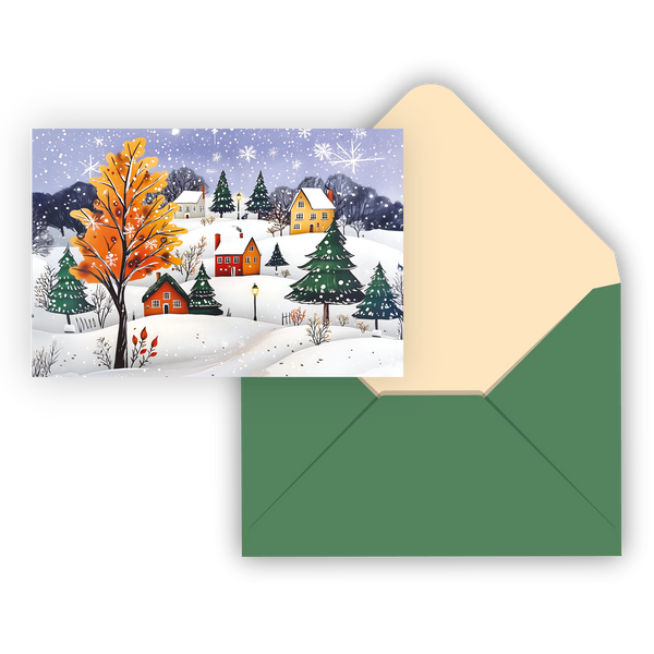 Cartes De Noël Lang Snowy Scene - Lot 18 Cartes + 19 Enveloppes, Papier Lin Gaufré, Illustrations Susan Winget