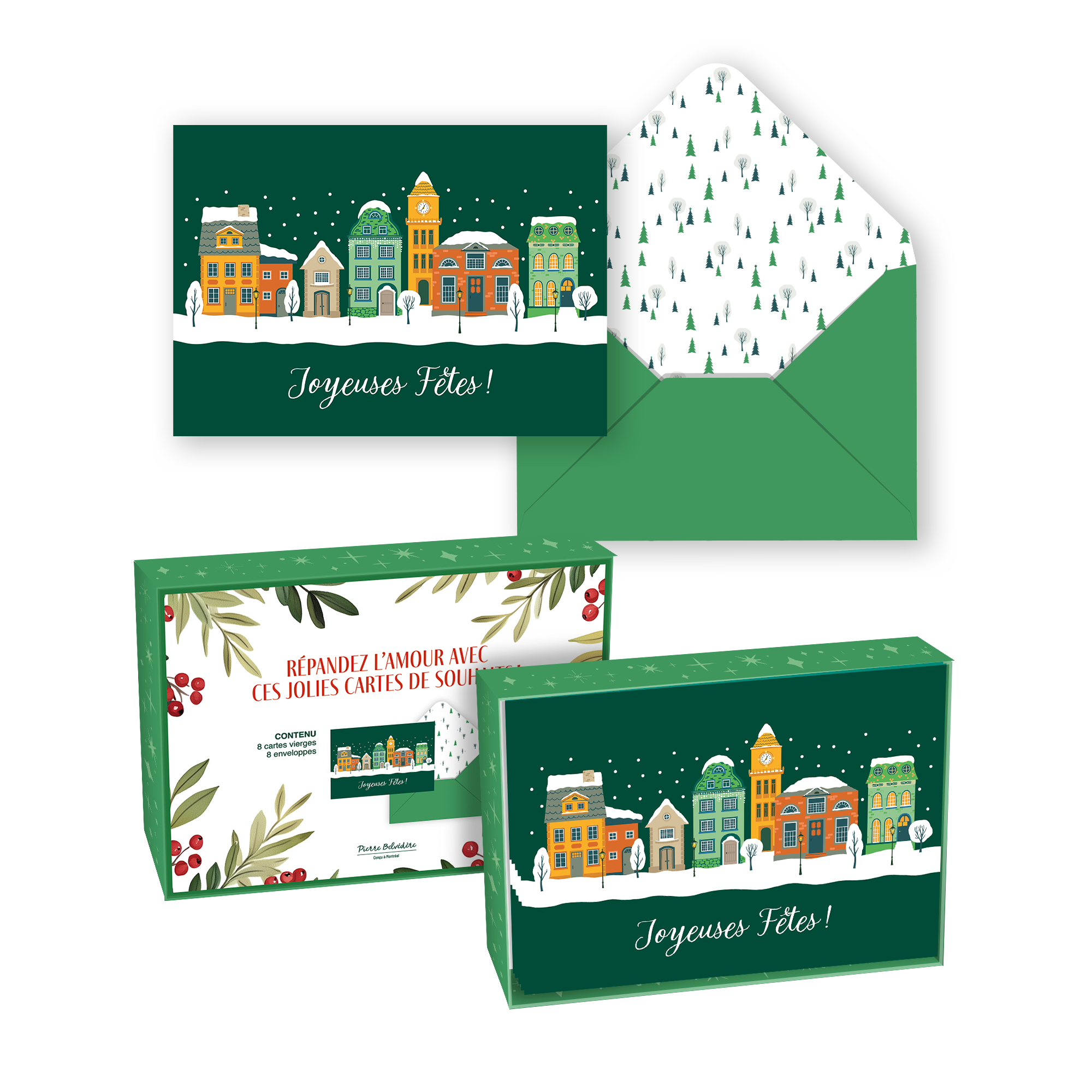 CARTE NOËL ENS./ 8 - JOYEUX NOËL- VERT-  2025 PBI AUTRES